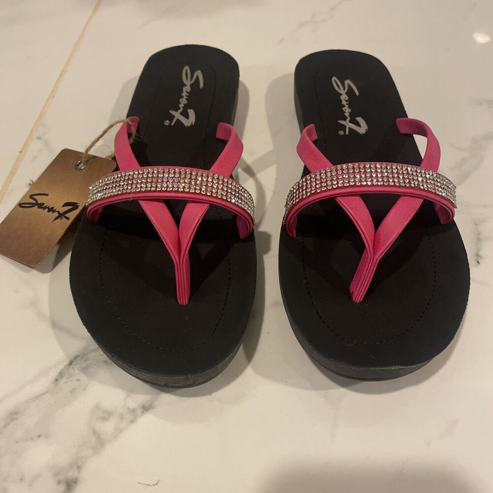Seven 7 Rhinestone Flip Flops Bondi Caramel Casual Slippers Pink Size 8 NIB